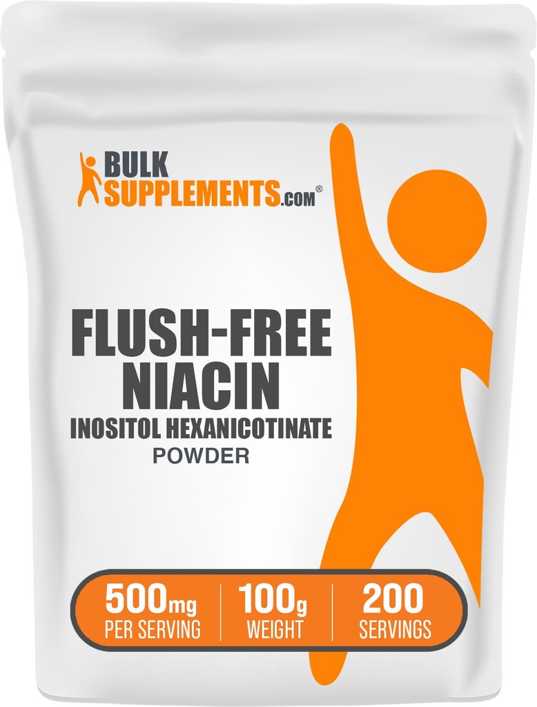BulkSupplements.com Flush Free Niacin Powder - as Inositol Hexanicotinate, Vitamin B3 Supplement, Niacin 500mg Flush Free - Gluten Free, 500mg of per Serving, 100g (3.5 oz) (Pack of 1)