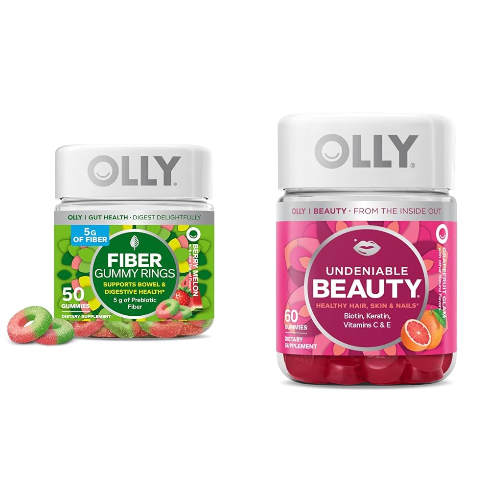 OLLY Fiber Gummy Rings, 5g Prebiotic Fiber, FOS (Fructo-oligosaccharides), Digestive Support & Undeniable Beauty Gummy, for Hair, Skin, Nails, Biotin, Vitamin C, Keratin, Chewable Supplement