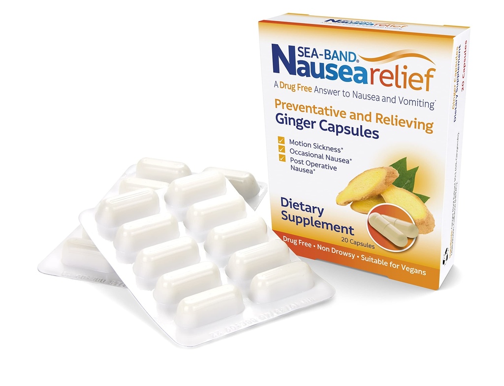 Sea-Band Anti-Nausea Ginger Capsules for Motion Sickness and Nausea Relief