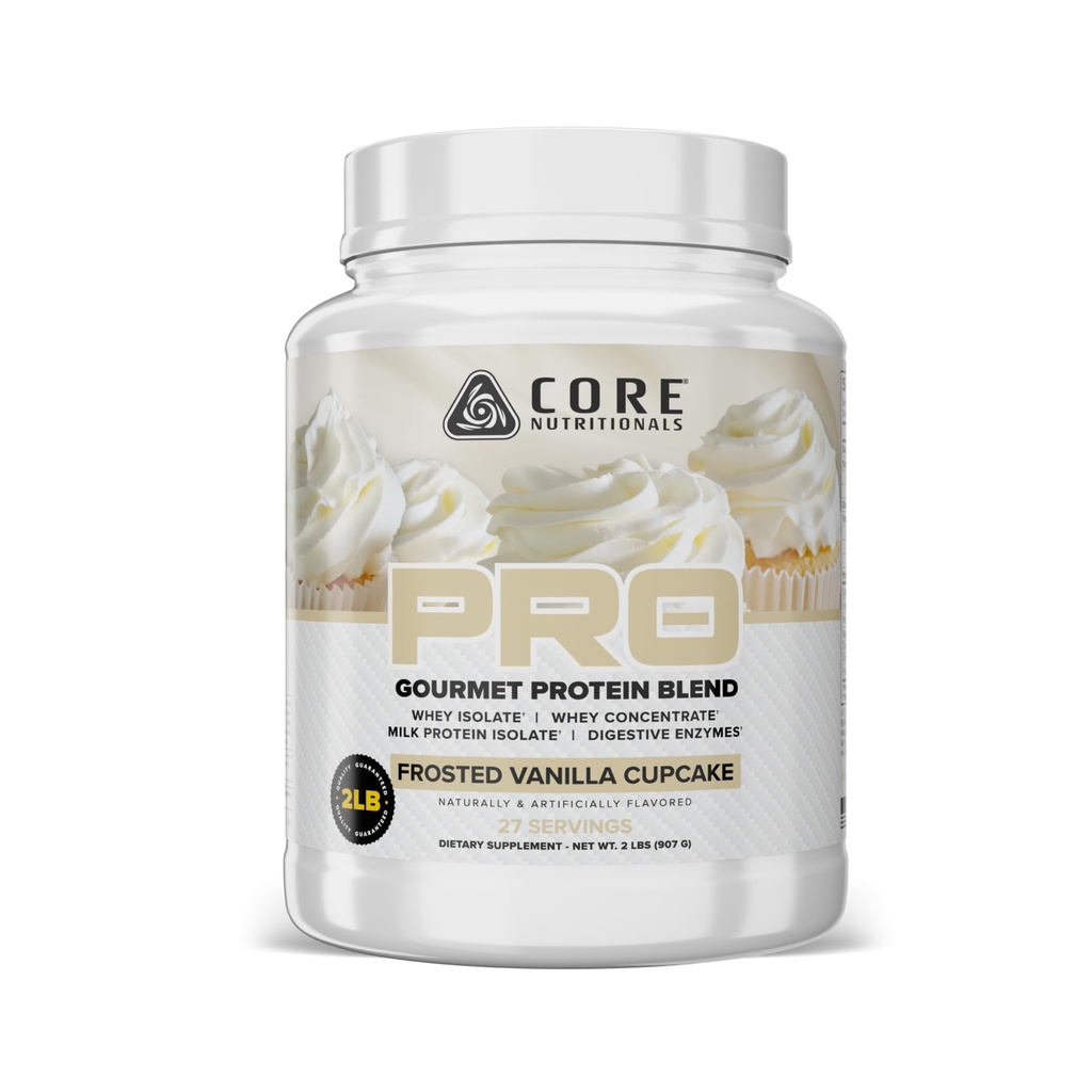 Core Nutritionals PRO Gourmet Protein Blend | Whey Protein Blend | with MCTs & Digestive Enzymes | Sustained Release Protein & Recovery Support | 28 Servings (Frosted Vanilla Cupcake)