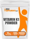 BulkSupplements.com Vitamin K1 Powder - Vitamin K1 Supplement for Bone and Heart Health Support - Gluten Free, 10mg per Serving, 500g (1.1 lbs) (Pack of 1)
