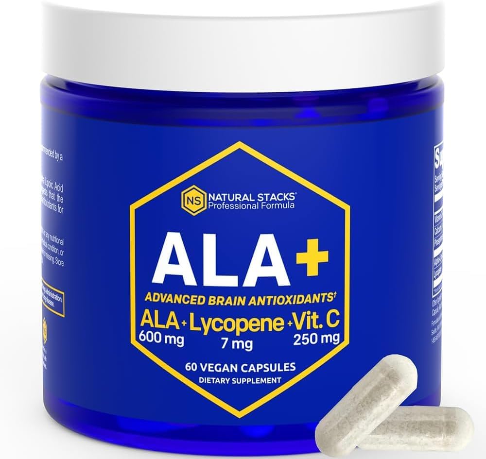 NATURAL STACKS Alpha Lipoic Acid 600mg w/Lycopene and Vitamin C - Supplement for Immunity & Cellular Function - Supplement for Brain Health