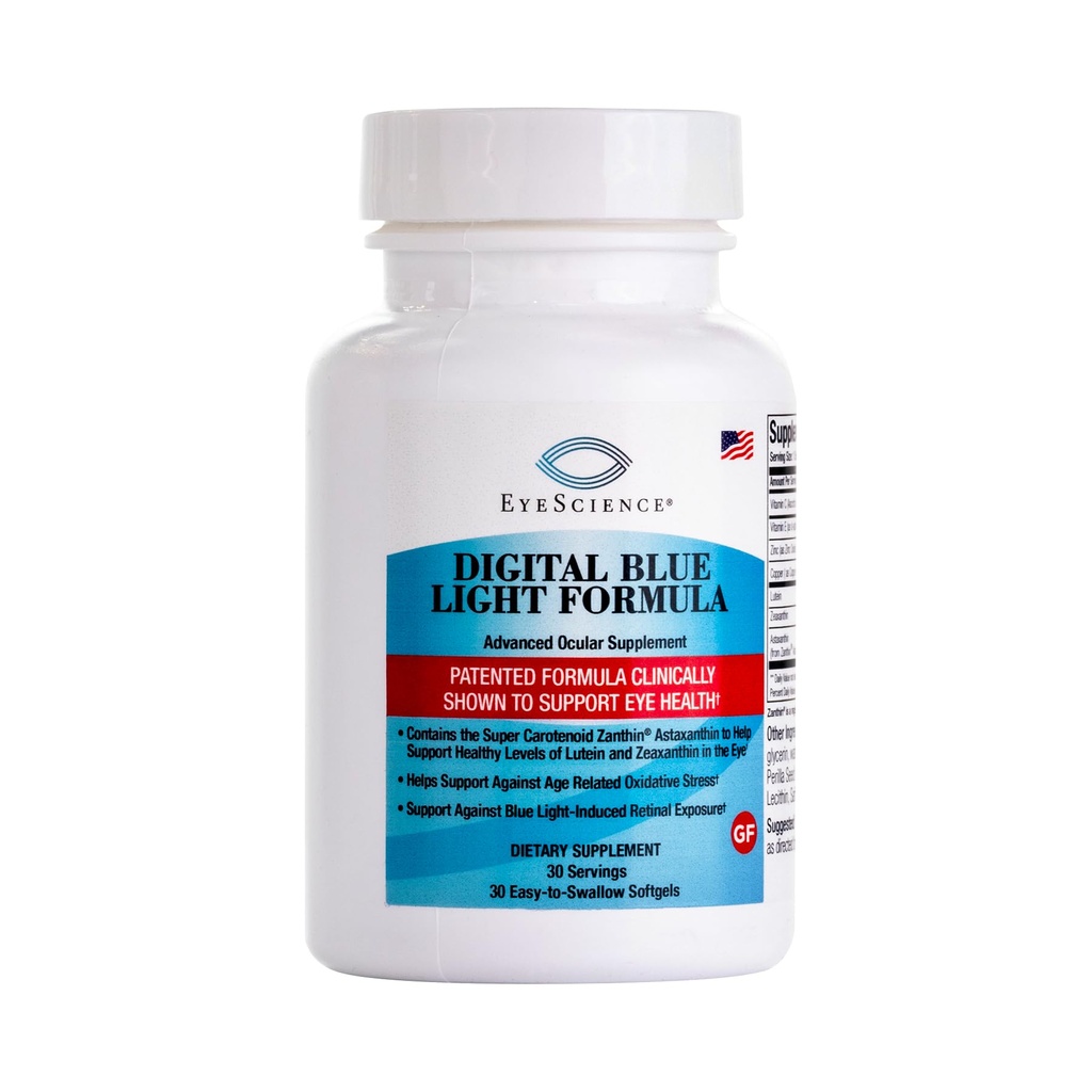 EyeScience Digital Blue Light Formula – Lutein, Zeaxanthin & Astaxanthin for Eye Health – Supports Visual Comfort, Blue Light Shield & Digital Eye Strain – Non-GMO, Gluten-Free, 30 Softgels (1-Pack)