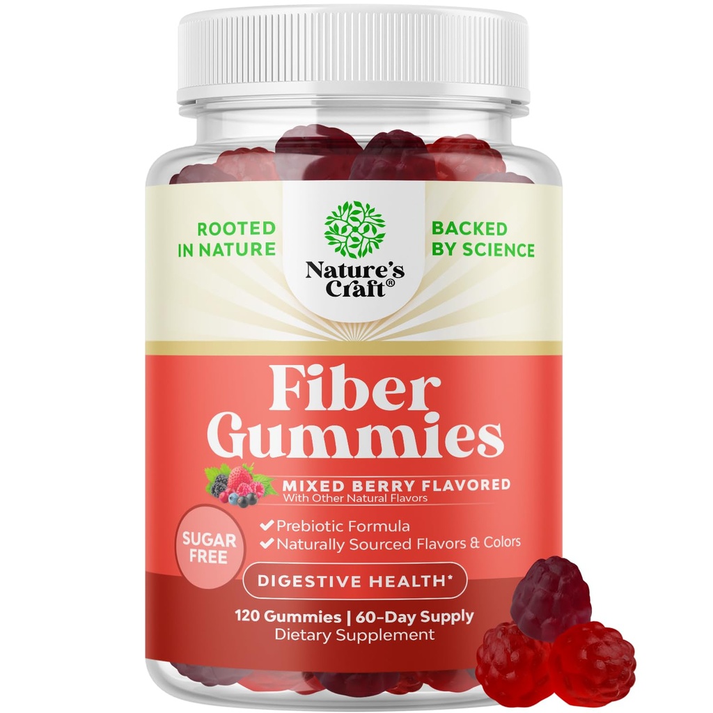 Fiber Gummies for Adults - Chicory Root Supplement with Prebiotic Support for Gut & Digestive Health - Soluble Digestion Capsules for Stomach Regulation & Immune Aid - Sugar Free & Vegan - 120 Count