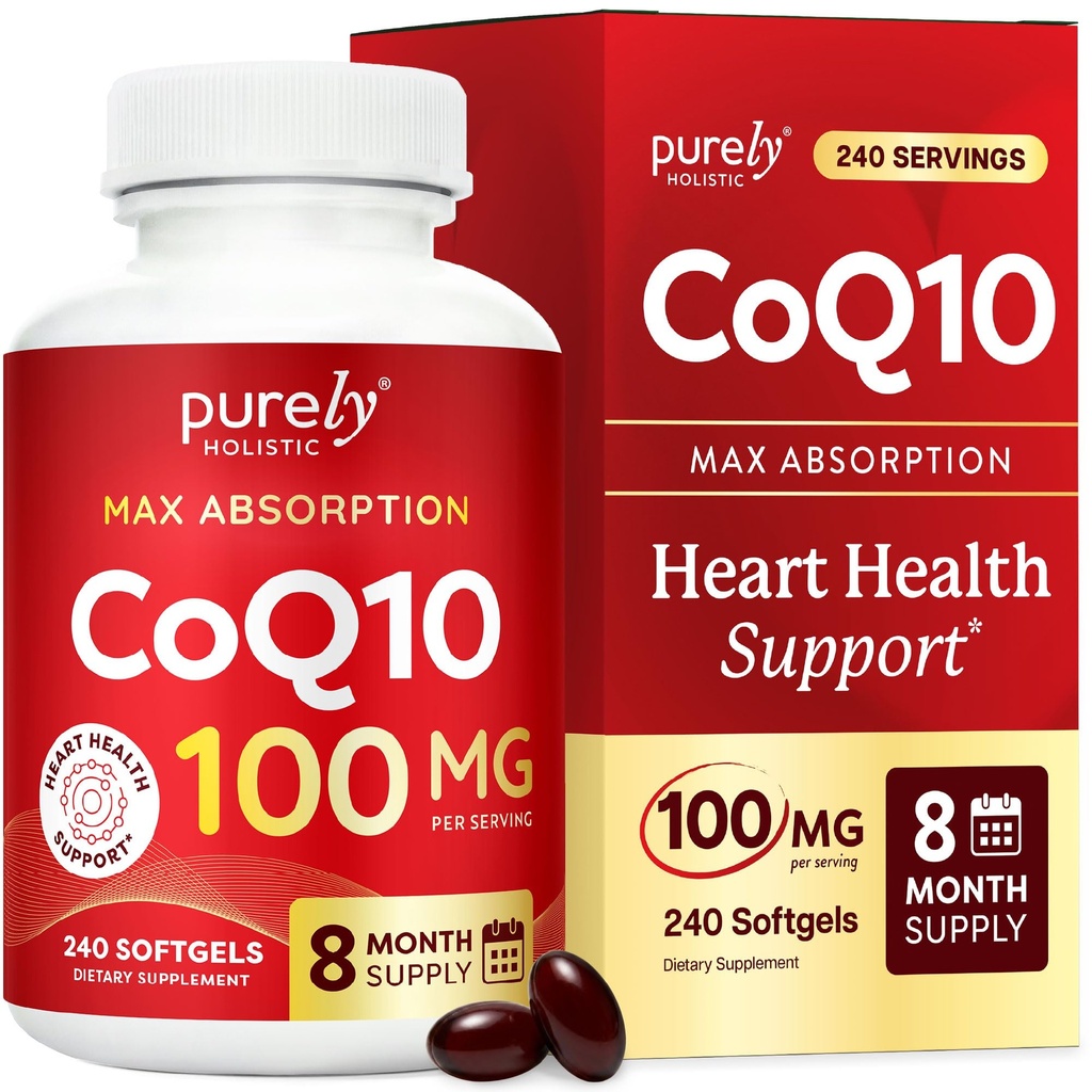 CoQ10 100mg Softgels | Heart Health Support | 8 Month Supply | High Absorption Coenzyme Q10 for Energy Levels & Vitality Support | Co Q 10 Supplement | Non-GMO & Gluten-Free | 240 Co Q10 Softgels