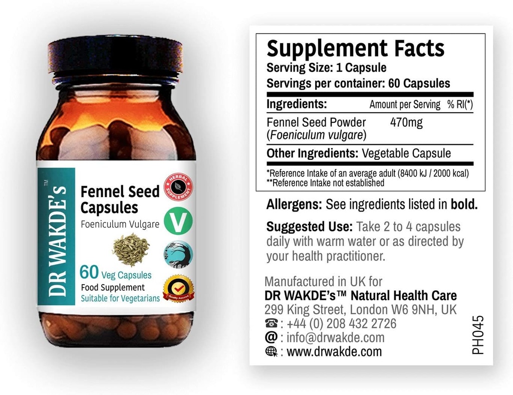 DR WAKDE'S Fennel Seed Capsules (60 Veg Caps, Plant-Based Supplement, Ayurvedic Herb, All Natural, Vegan)