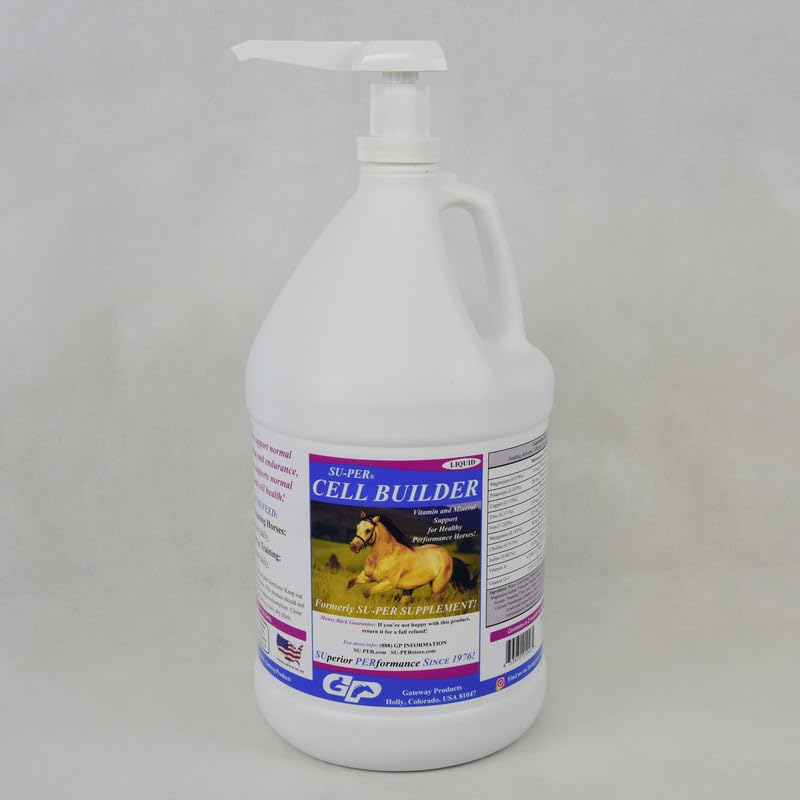 SU-PER Cell Builder Horse Supplement - High Iron Vitamin Mineral Equine Blood Builder Liquid for Performance Horses - 1 Gallon + Pump