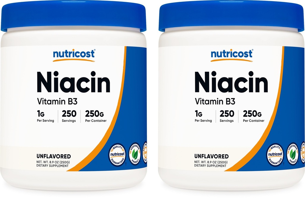 Nutricost Niacin Vitamin B3 Powder 250G (2 Pack) - 500 Grams - 1G Per Serving (Scoop Included)