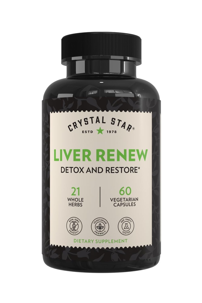 Crystal Star Liver Renew, 60 Capsules, Herbal Liver Cleanse Supplement that Supports Normal Liver Function & Promotes Toxin Release - Milk Thistle, Non-GMO