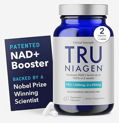 TRU NIAGEN PRO NAD Supplement for Brain Function, Anti Aging, Cell Regeneration Patented Niagen Supports Cellular Energy Nicotinamide Riboside (NR) 30-1000mg Servings (2x500mg, Take 2 Daily)