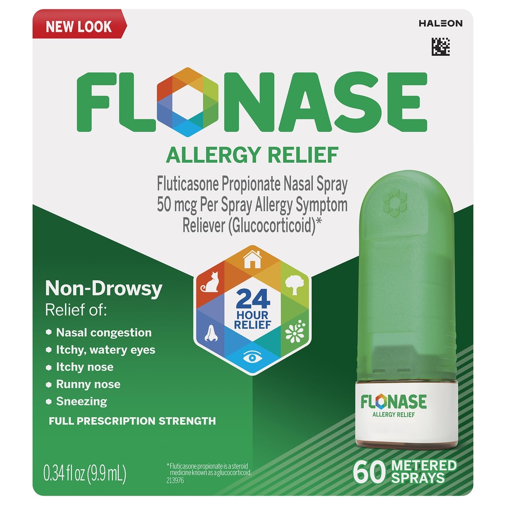 Flonase Allergy Relief Nasal Spray Fluticasone Propionate, 60 Sprays
