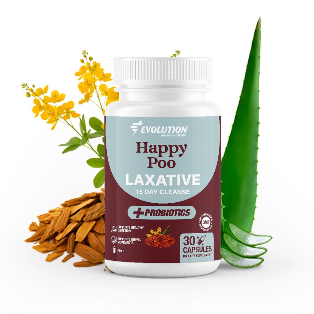 Natural Laxatives for Constipation Relief – Gentle Colon Cleanse with Probiotics & Fiber – Supports Digestive Health – Fast Acting for Women & Men – 30 Capsules – Happy Poo
