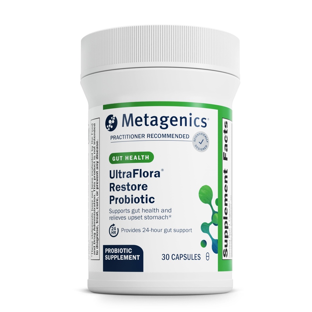 Metagenics UltraFlora Restore Probiotic - 20 Billion CFU - Relief for Occasional Loose Stools* - Supports Gut Health* with Clinically Tested Lactobacillus & Bifidobacterium Strains* - 30 Capsules