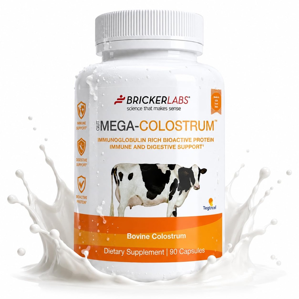 Bricker Labs Mega-Colostrum Capsules, Gut Health, Immunity, Skin & Hair, 1000 mg Bovine Colostrum Supplement 40% IgG, Rich in bioactive proteins, Growth Factors and antibodies, 45 Servings