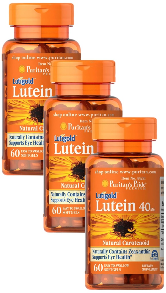 Puritan's Pride Lutein 40 Mg with Zeaxanthin, Helps Support Eye Health*, Whole Bean, 60 Ct, (Pack of 3)