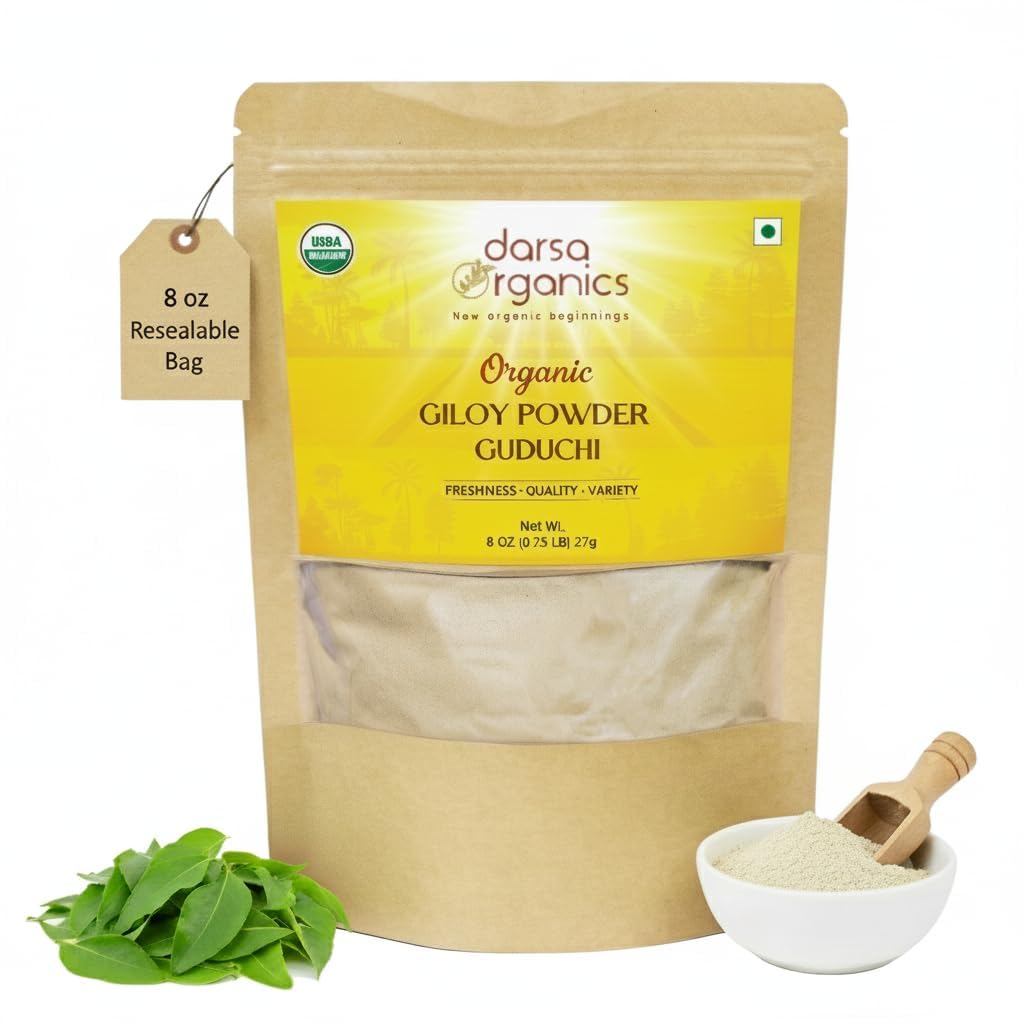 Giloy Powder (8oz) - Premium Organic Guduchi (Tinospora Cordifolia) for Immune Support - USDA Certified Giloy Stem Powder for Herbal Tea & Digestion - Non-GMO, Kosher & Vegan