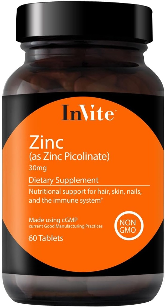 InVite Health Zinc Picolinate - 30 mg as Zinc Picolinate - Supports Immune, Nail, Skin and Hair Health - 60 Tablets (2-Pack)