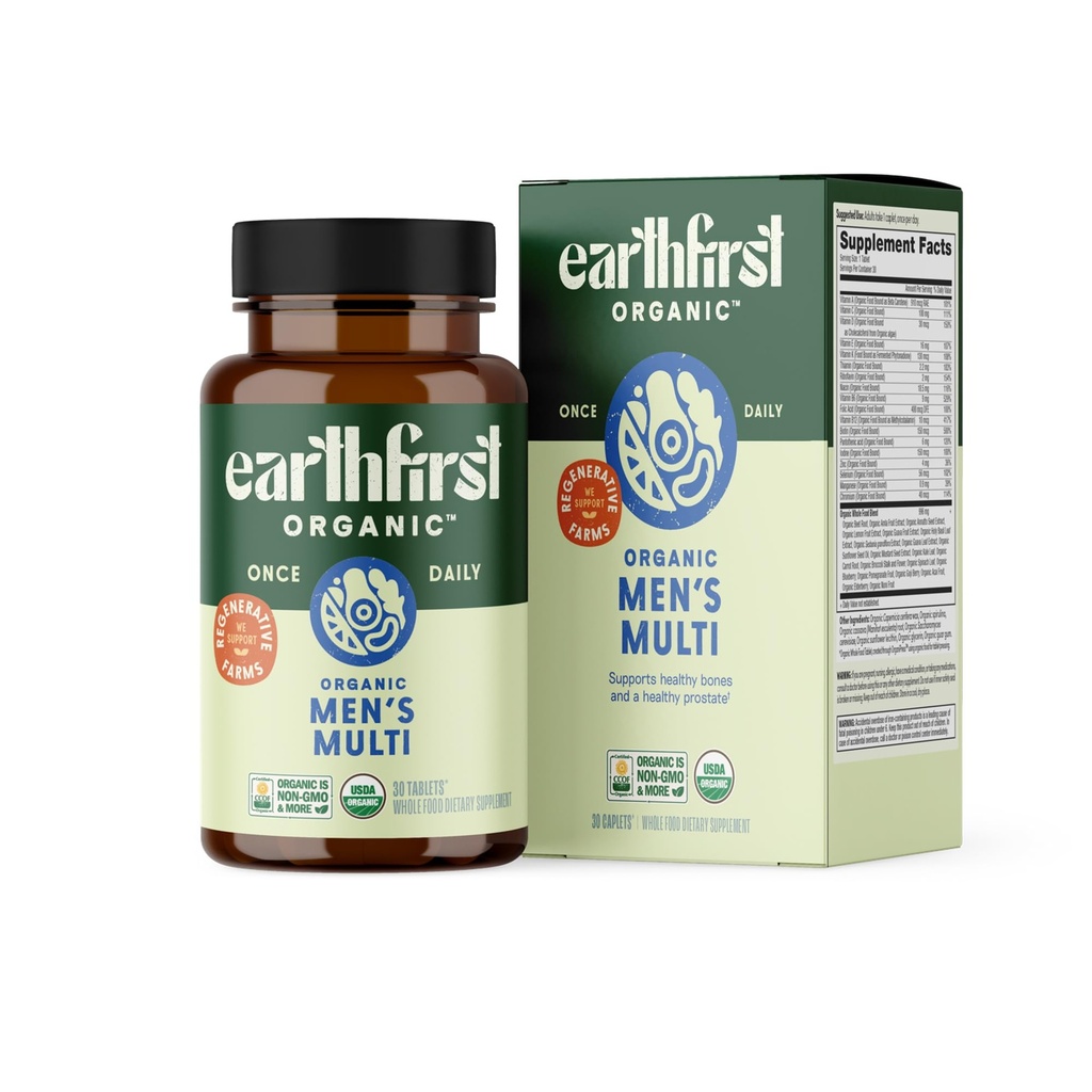 Men’s Multi Once Daily, Whole-Food Multivitamin with 19 Vitamins & Minerals for Energy, Heart, Bone Strength, Prostate & Immune Support, Vegan, Non-GMO, 30 Count
