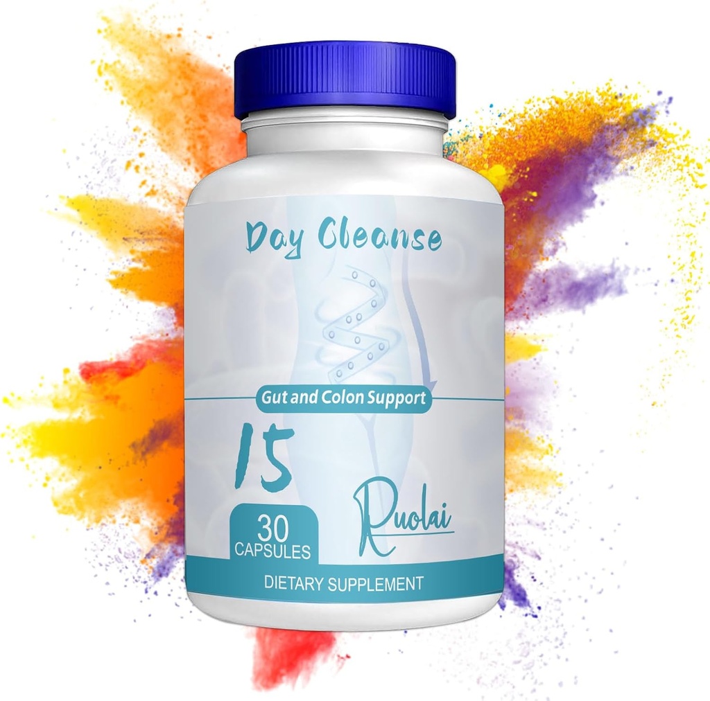 Ruolai 15 Day Gut Cleanse Gut and Colon Support, Detox Cleanse with Senna Leaf and Psyllium Husk, Promote Regularity, Reduce Bloating, Natural Formula