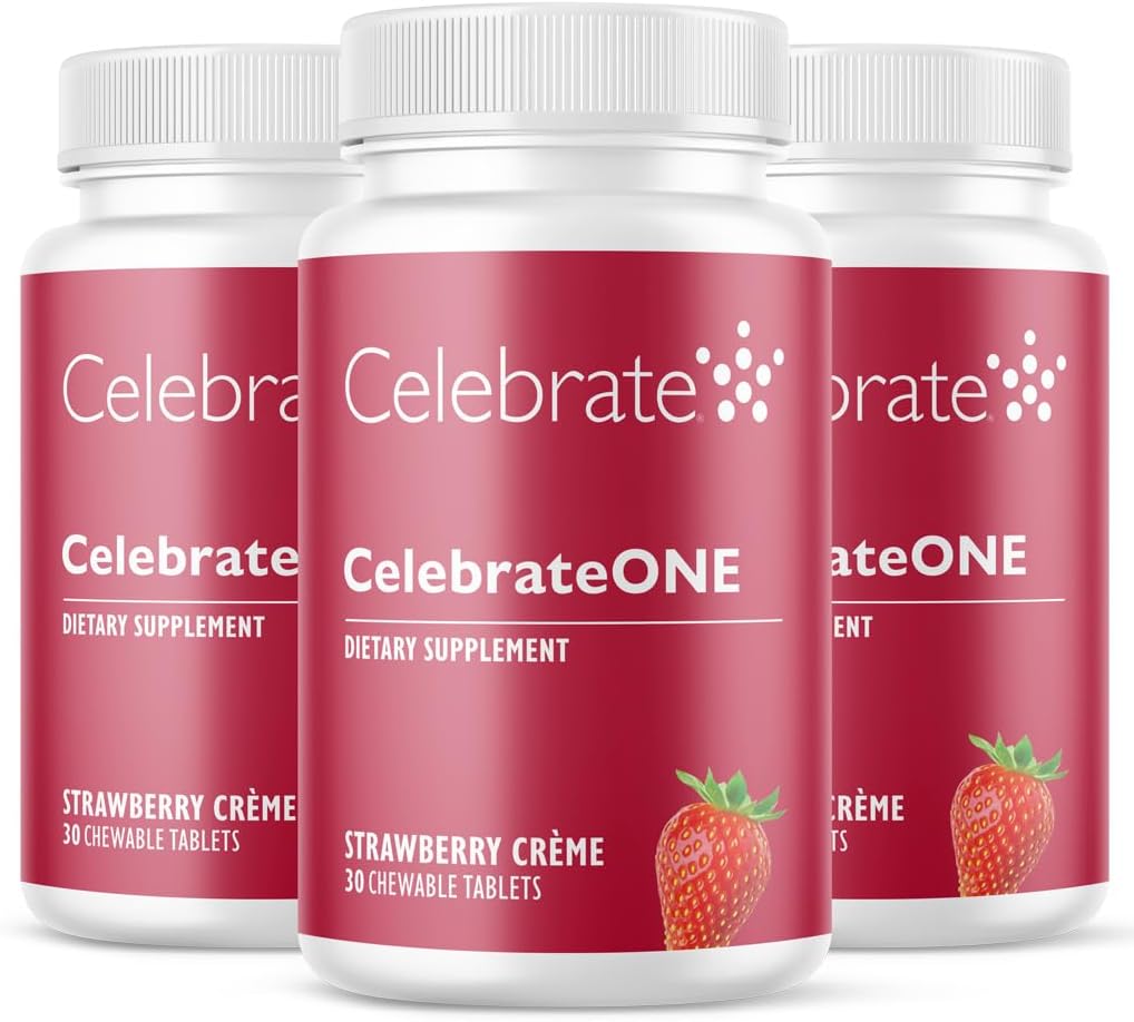 Celebrate Vitamins CelebrateONE Chewables, Iron Free - Once Daily Bariatric Multivitamin, Essential Vitamins & Minerals - Gastric Bypass & Sleeve Gastrectomy Supplement - Strawberry Creme (90 Tablets)