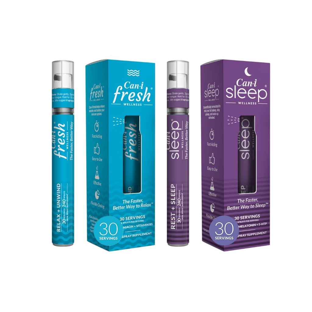 Can-I Wellness Natural Sleep Aid and Calming Vitamin Spray Bundle - Vegan Supplement with Melatonin, GABA, 5-HTP & L-Theanine - Fast-Acting Oral Spray for Healthy Stress Management and Mood Support