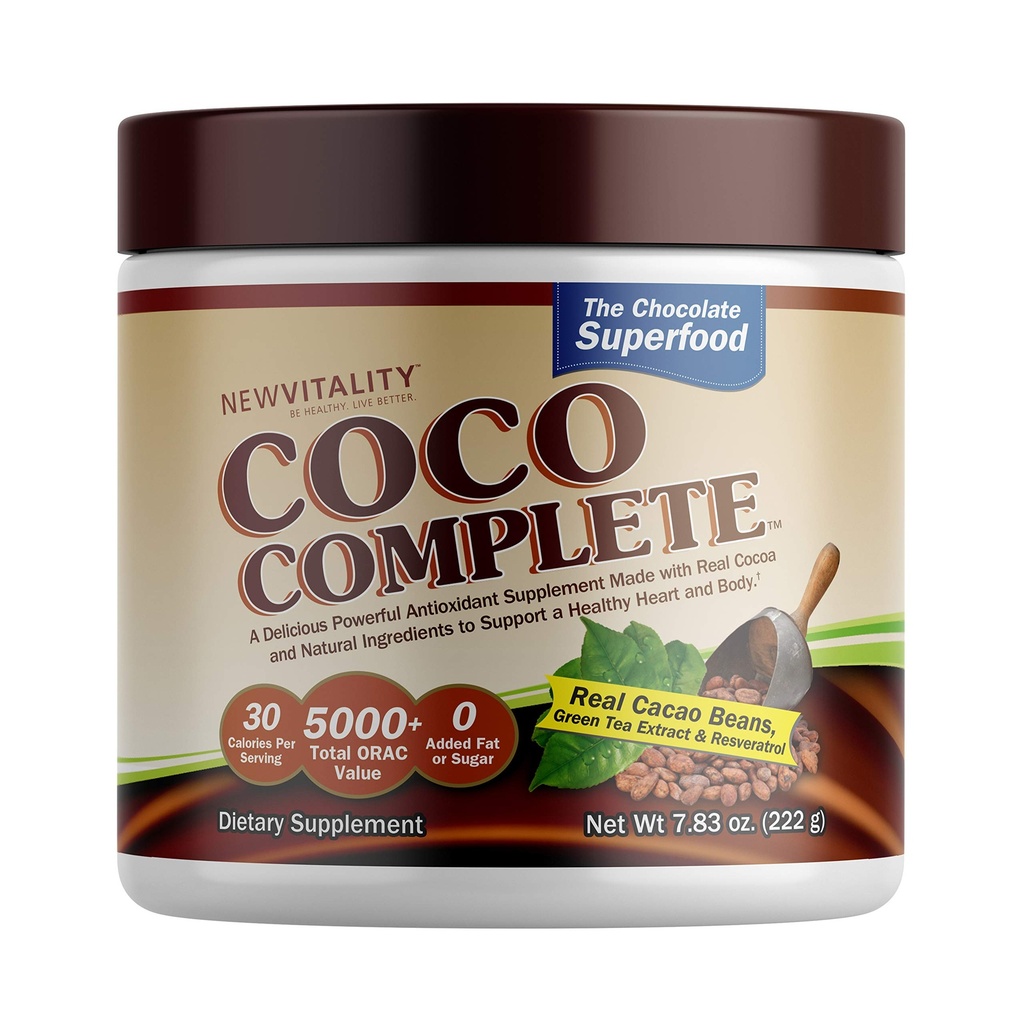 Coco Complete by New Vitality – Immune System and Boosting Superfood Powder Supplement, Energy Support, Sugar Free, Real Cocoa Powder & Green Tea Extract, Chocolate Flavor, 30 Servings