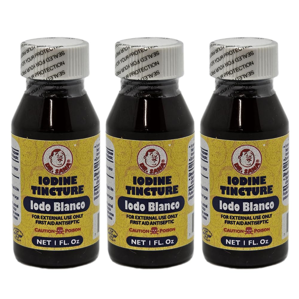 Decolorized Iodine Tincture. First Aid Antiseptic for Minor Scrapes, Cuts, Bruises and Burns. 1 fl.oz. Pack of 3