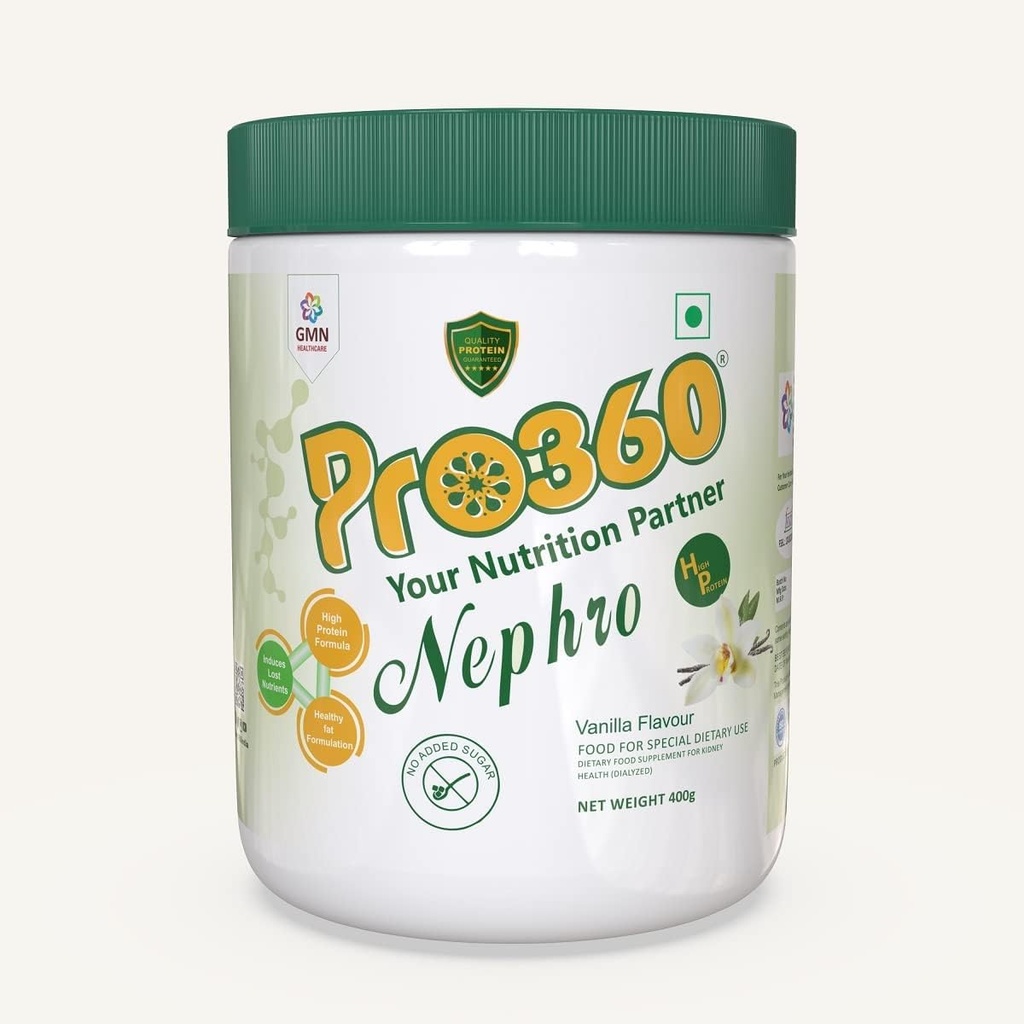 Veena Pro360 Nephro HP - Dialysis Care Nutritional Protein Drink (Vanilla Flavour) No Added Sugar, Special Dietary Supplement for Kidney/Renal Health, 400 Gm