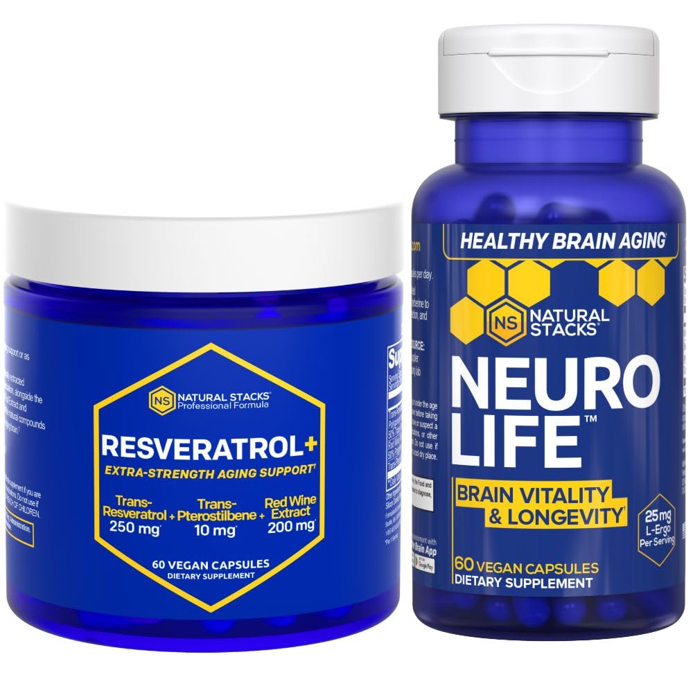 NATURAL STACKS NeuroLife & Resveratrol Supplement Bundle - Supports Longevity & Brain Aging* - 120 Total Capsules