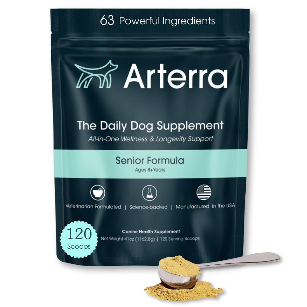 Senior Dog Powder Supplement & Food Topper – 63 Ingredients for Joint, Gut, Immune & Brain Health – Daily Longevity Multivitamin with Glucosamine, Probiotics, and Fish Oil | 120 Scoops