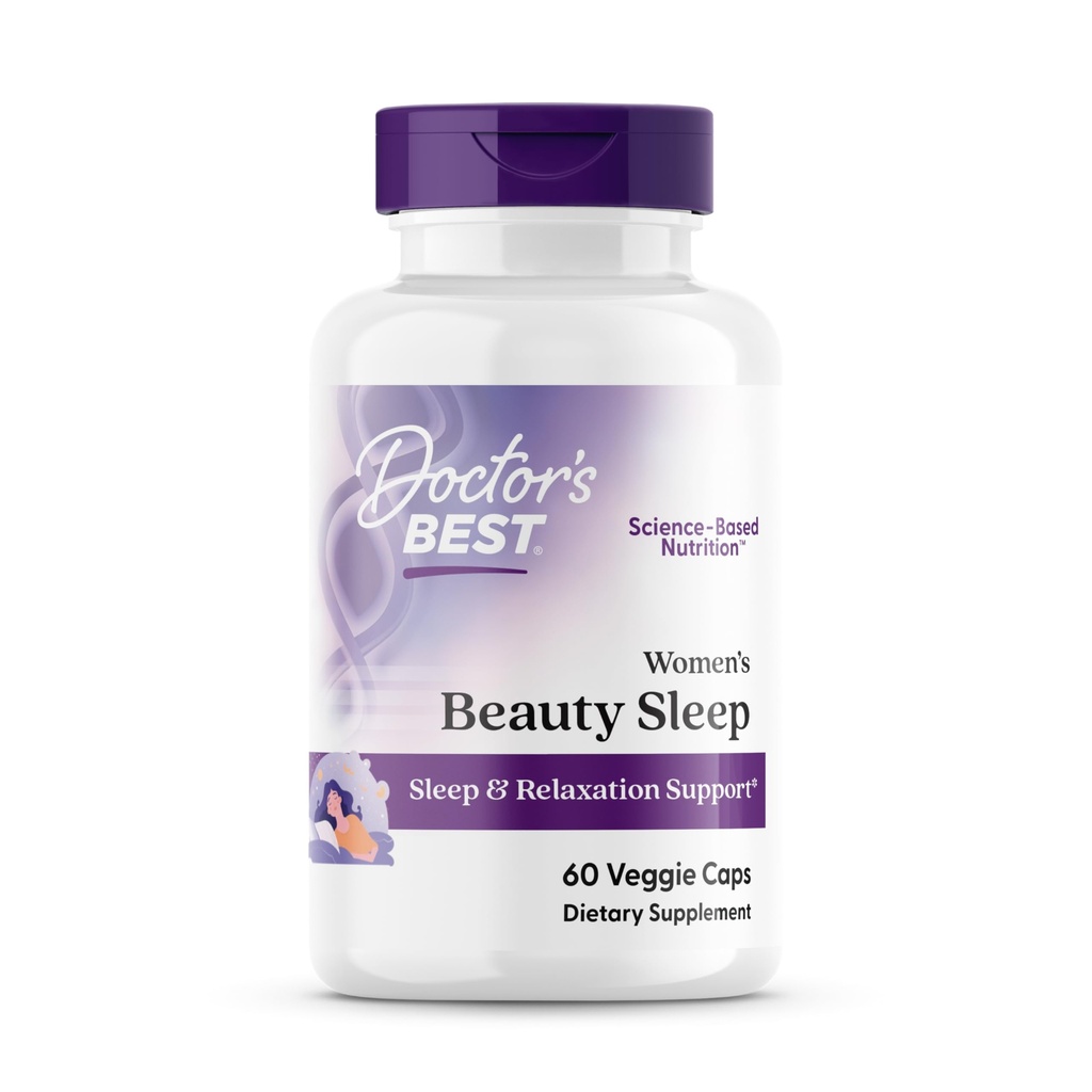 Doctors Best Womens Beauty Sleep with Magnesium, Theanine, Melatonin, Sleep & Relaxation Support, Non-GMO, Gluten Free, Soy Free, Vegan 60 Veggie Caps