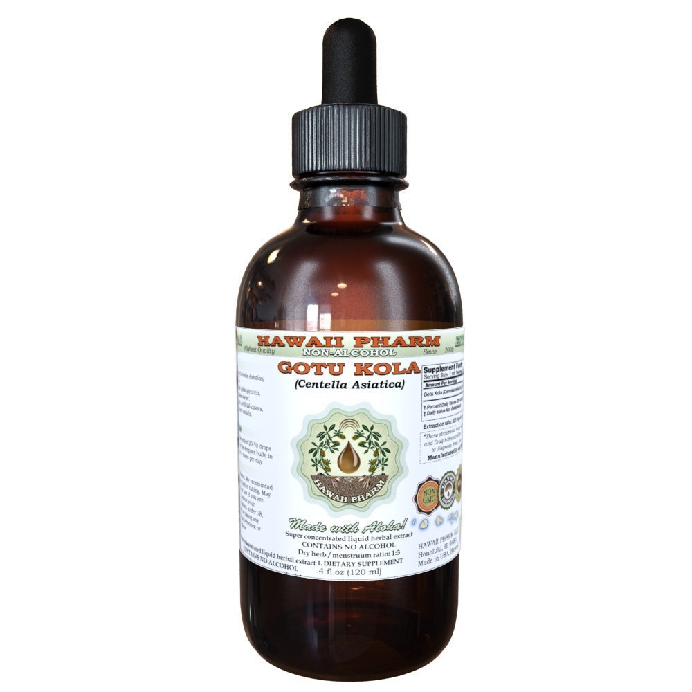 Hawaii Pharm Gotu Kola Alcohol-Free Liquid Extract, Gotu Kola (Centella Asiatica) Dried Leaf Glycerite Natural Herbal Supplement 4 oz