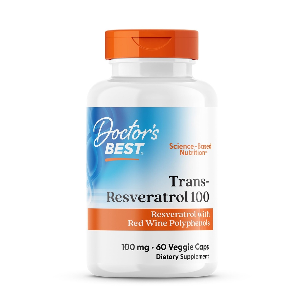 Doctors Best Trans-Resveratrol 100, Resveratrol with Red Wine Polyphenol (ResVinol), Non-GMO, Gluten Free, Soy Free, Vegan 60 Veggie Caps