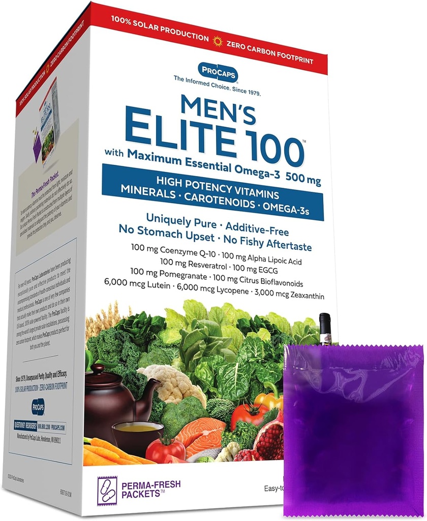 ANDREW LESSMAN Multivitamin-Men's Elite-100 with Maximum Essential Omega-3 500 mg 30 Packets - 40+ Potent Nutrients, Essential Vitamins, Minerals, Phytonutrients and Carotenoids. No Additives