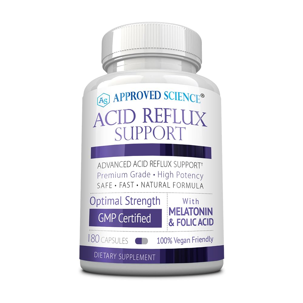 Approved Science® Acid Reflux Support - with Melatonin, Marshmallow Root, L-Taurine -180 Capsules - Vegan