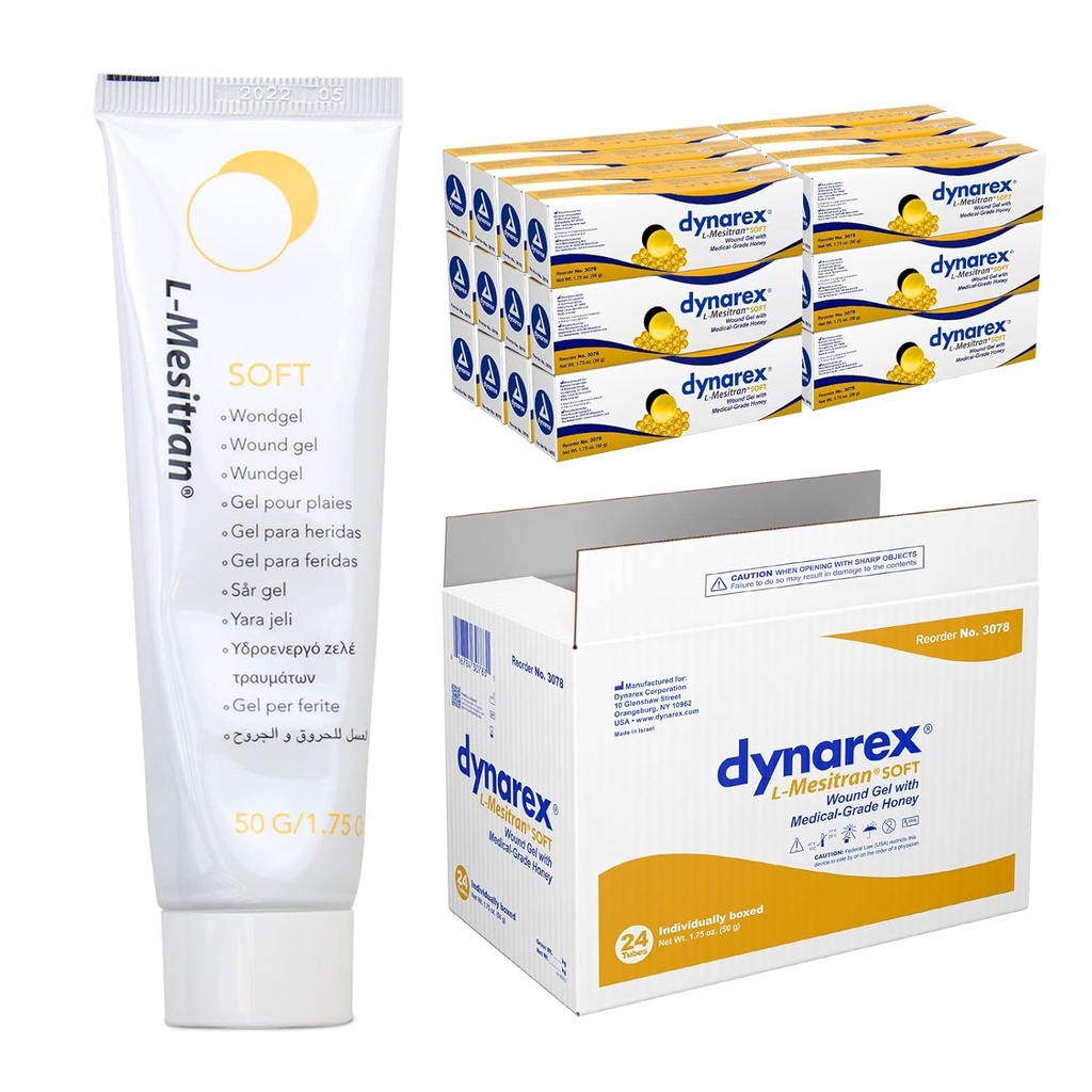 Dynarex Honey L-mesitran Soft Wound Healing Gel with Medical Grade Honey, 1.75 Ounces, 24 Count