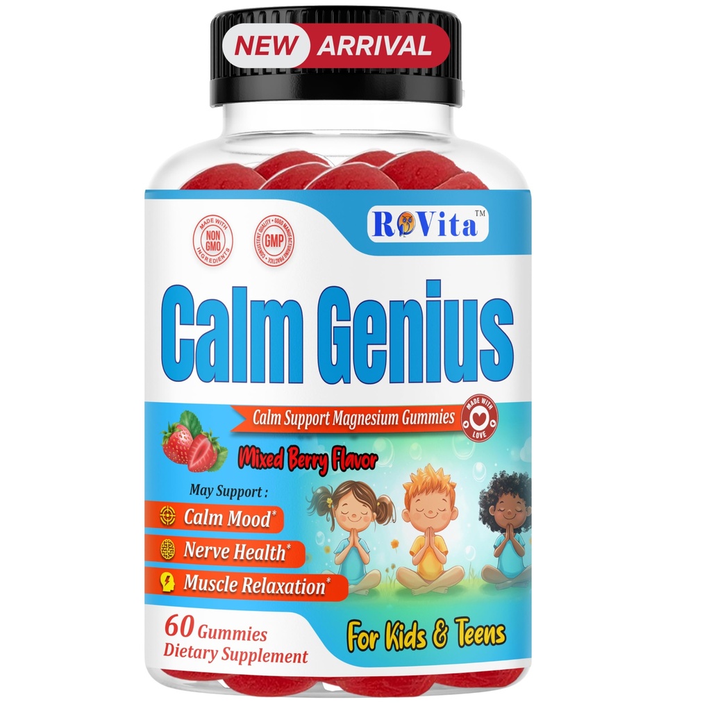 Calm Genius Kids Magnesium Gummies – Magnesium Citrate Kids Supplement – Calm Magnesium Gummies for Children Magnesium Supplements for Relaxation & Daily Wellness Support-60ct