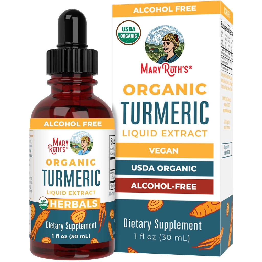 MARYRUTH'S Organics Organic Turmeric Liquid Extract | Sugar Free | USDA Organic | Organic Turmeric Supplement | Non-GMO | Gluten Free | Vegan | Alcohol-Free Tincture | 1 Fl Oz
