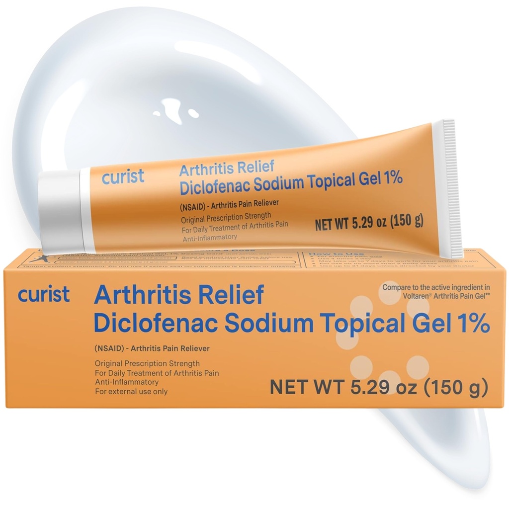 Curist Diclofenac Sodium Topical Gel 1 Percent 150g for Arthritis Pain - Joint Pain Relief for Hand/Foot Pain, Knee/Elbow Pain & Ankle Pain - 1% - 5.29oz