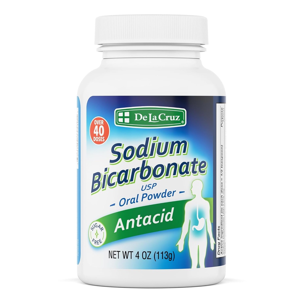 De La Cruz Pure Sodium Bicarbonate Powder – Baking Soda & Baking Powder Aluminium Free Antacid for Heartburn & Indigestion – Packed in USA – 4 OZ.