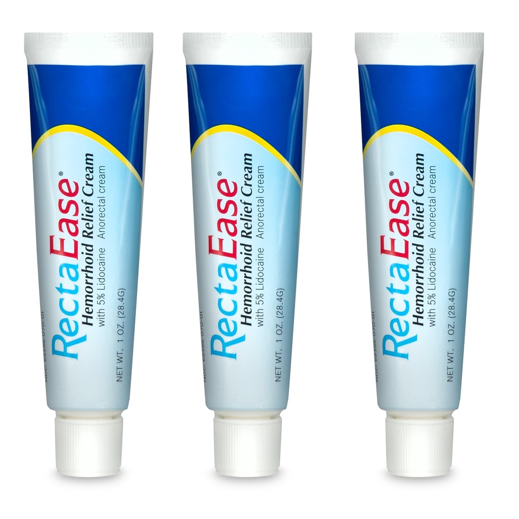 Globe RectaEase 5% Lidocaine (3 Pack) Hemorrhoid Relief Cream 1 oz Tube, Anorectal Cream, Rapid Numbing Relief, Hemorrhoid Treatment from Itch and Burn