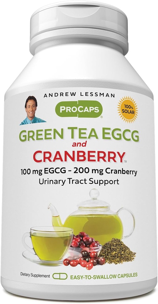 ANDREW LESSMAN Green Tea EGCG & Cranberry 180 Capsules - Standardized for Catechins and Polyphenols. Helps Protect Tissues, Organs and Systems Throughout The Body. Powerful Anti-oxidant Support