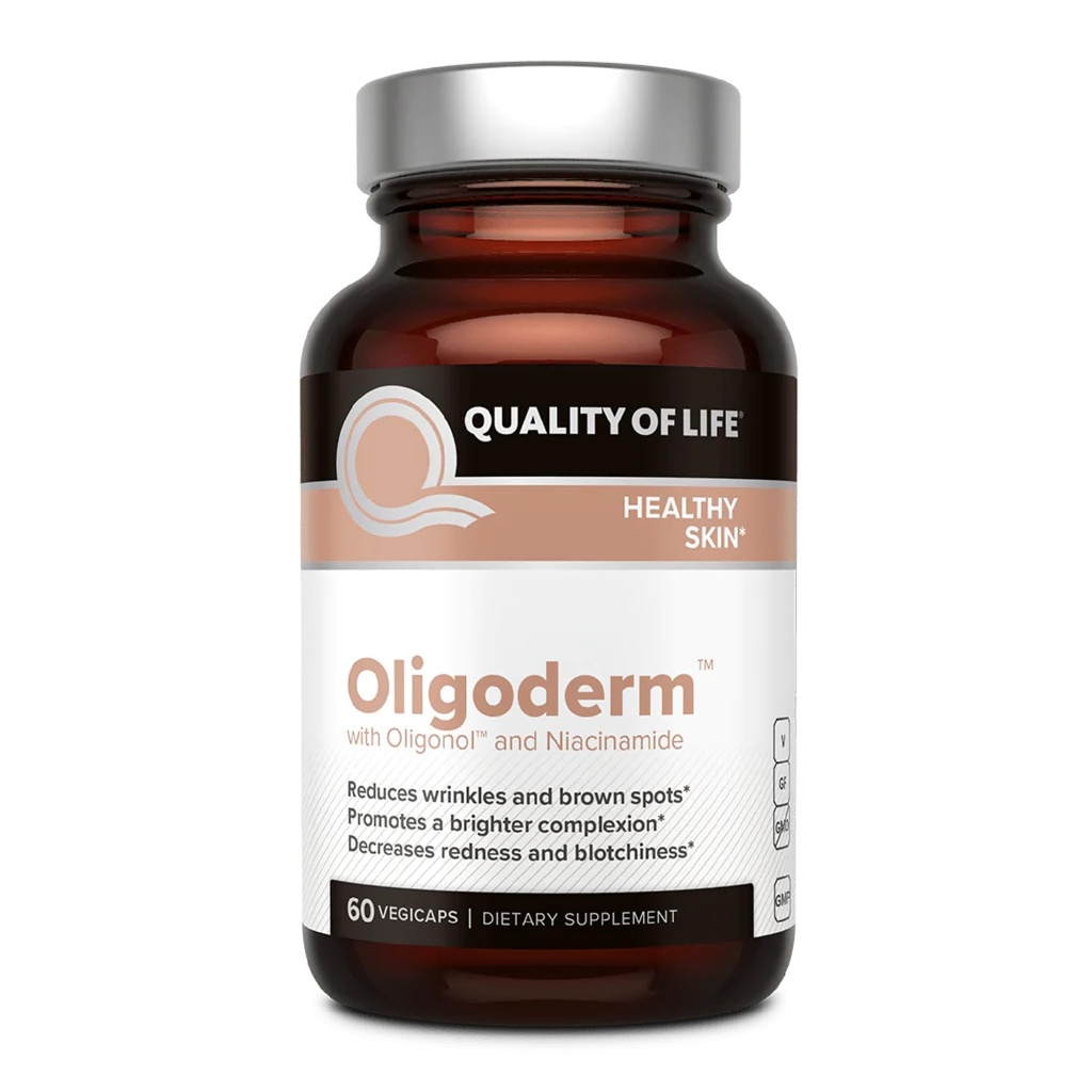 Quality of Life Oligoderm, Premium Skin Support Supplement Featuring Oligonol and Niacinamide - 60 Capsules