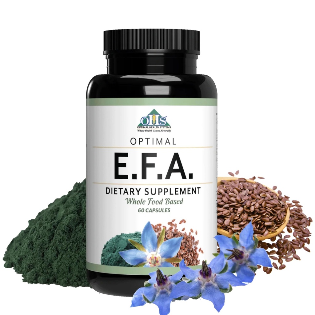 Optimal Health Systems EFA Plant-Based Essential Fatty Acids, 60 Capsules | 1,000 mg borage, flaxseed and algae oils, plant-based omega support, heart, brain and eye health, non-GMO and gluten-free