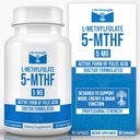 L Methylfolate 5mg | 90 Capsules | Optimized & Highly Bioactive Methyl Folate Supplement | 5-MTHF Supports for Energy, Focus & Mood | Non-GMO, Gluten Free, Vegan | 3 Month Supply