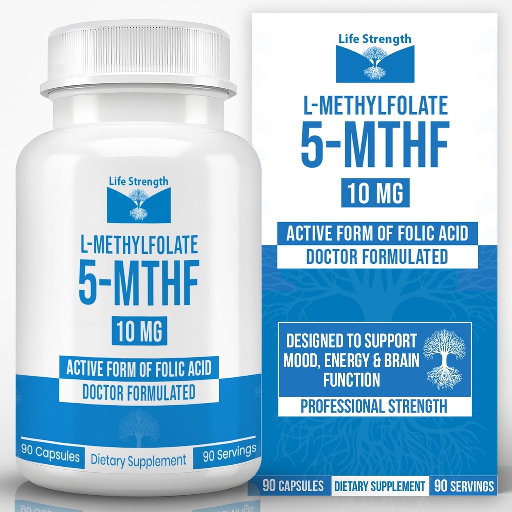 L Methylfolate 10mg | 90 Capsules | Optimized & Highly Bioactive Methyl Folate Supplement | 5-MTHF Supports for Energy, Focus & Mood | Non-GMO, Gluten Free, Vegan | 3 Month Supply