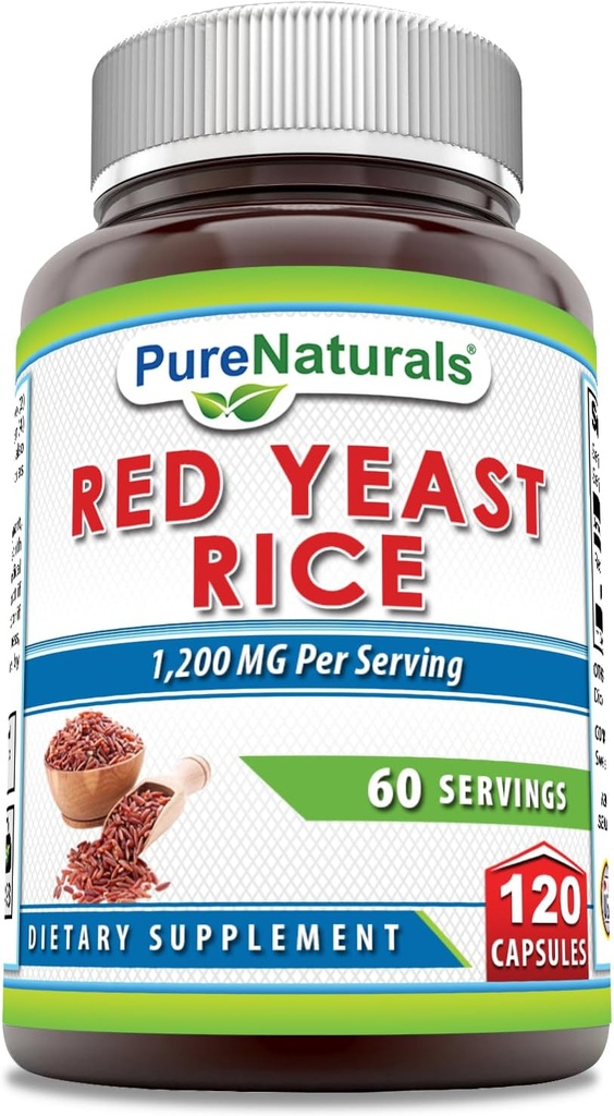 Pure Naturals Red Yeast Rice 1200 Mg per Serving, 120 Capsules Supplement | Non-GMO | Gluten Free | Made in USA