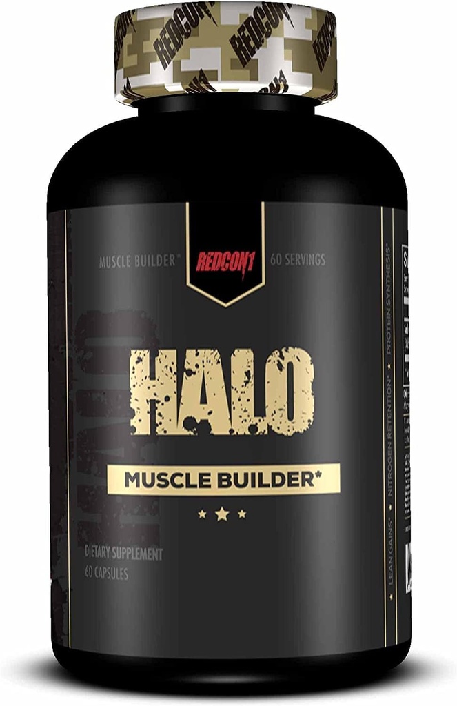 REDCON1 Halo Muscle Builder Supplement - Gluten Free + Keto Friendly to Support Muscle Mass Growth - Contains Chinese Smilax Root Extract to Improve Nitrogen Retention (60 Capsules)