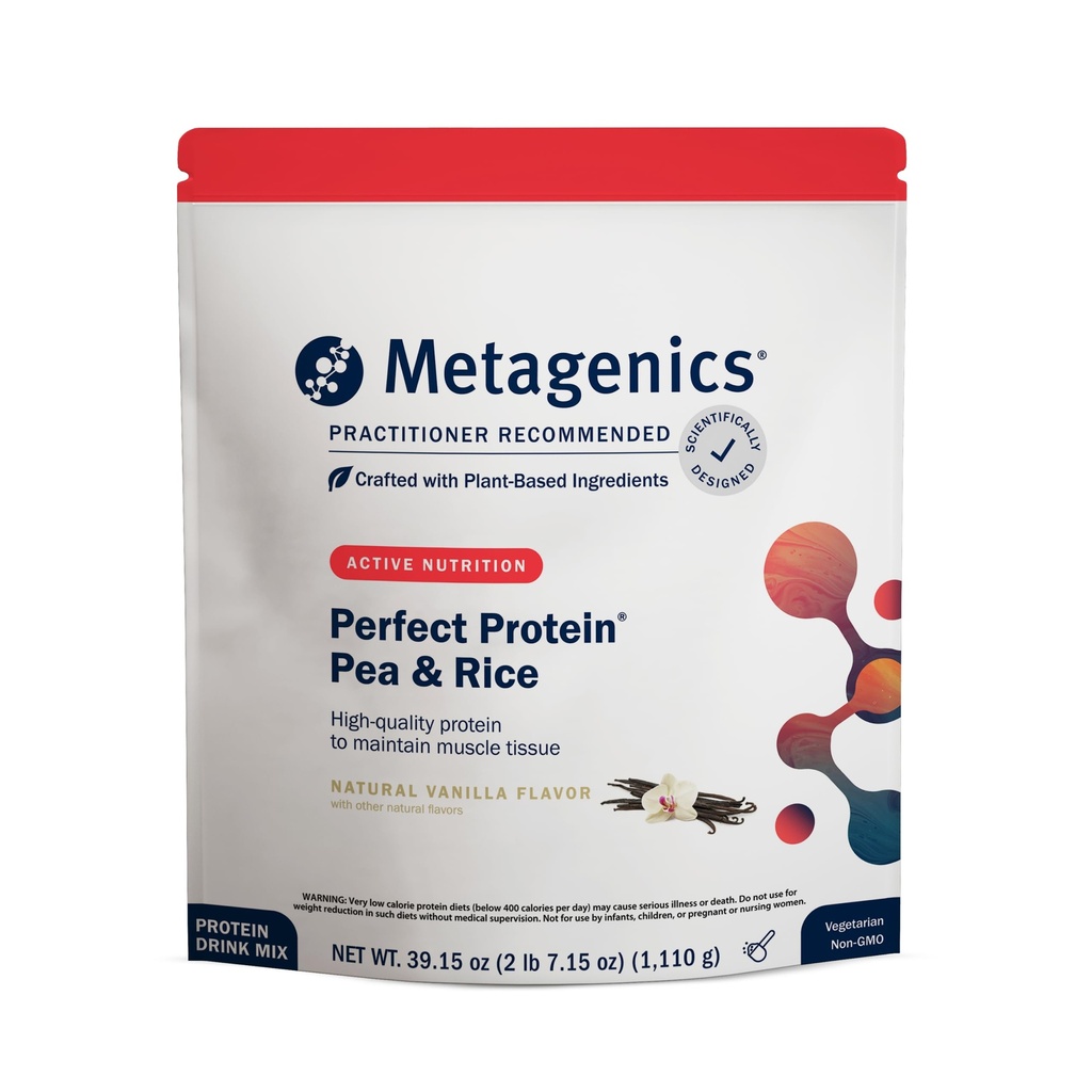 Metagenics Perfect Protein Pea & Rice - Plant-Based Protein Powder with 20g Protein & 3.5g BCAAs - Supports Muscle Growth & Recovery - Non-GMO, Gluten-Free, Dairy-Free - Vanilla - 30 Servings