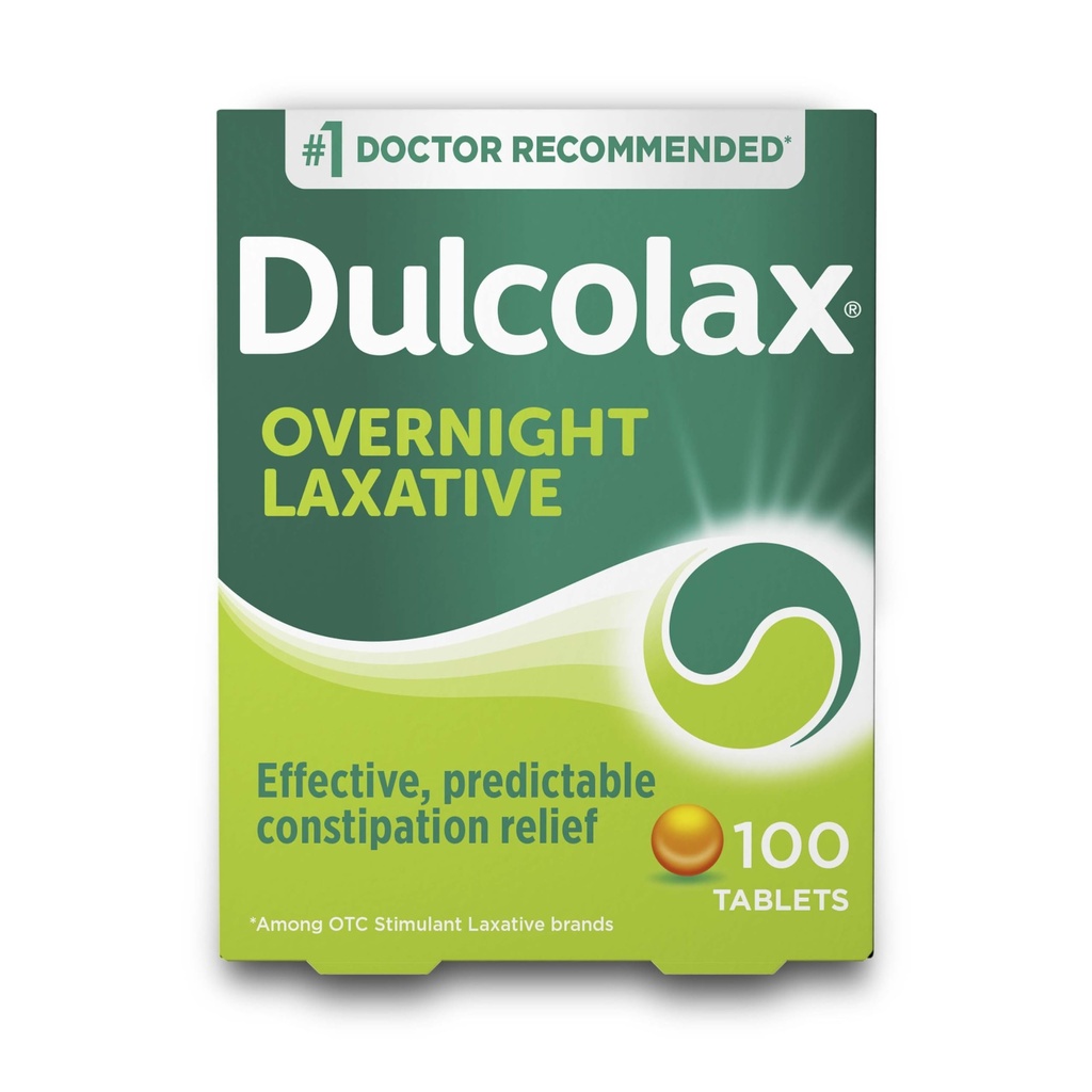 Dulcolax Stimulant Laxative Tablets, Predictable & Effective Constipation Relief, Relieves Straining & Bloating, Bisacodyl 5 mg, 100 Count